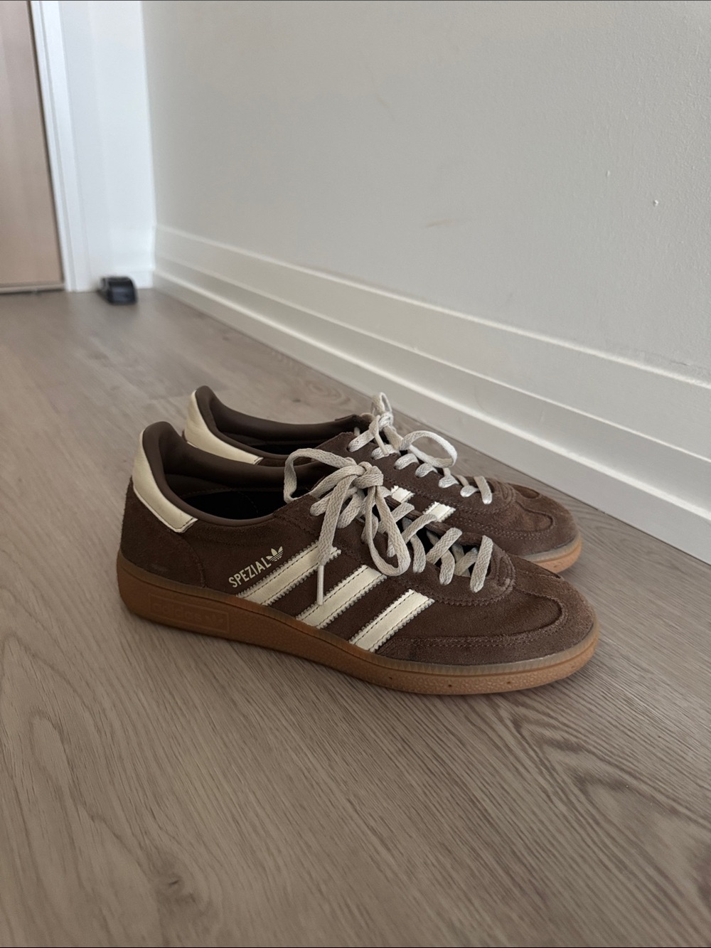 adidas Brown Suede Sneakers with Cream Stripes